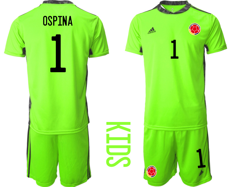 Youth 2020-2021 Season National team Colombia goalkeeper green #1 Soccer Jersey2